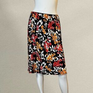 Amanda Smith 100% Silk Floral Midi Skirt | Vtg Black Floral Bias Cut Skirt (M)